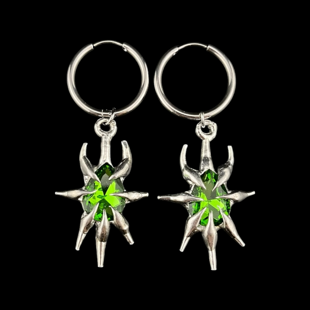 Reina Ataecina green teardrop glass hoop earrings handmade by SparkHaze